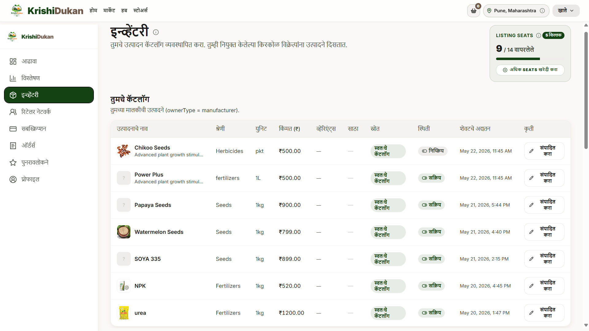 Inventory — manage products, stock, pricing and listings.