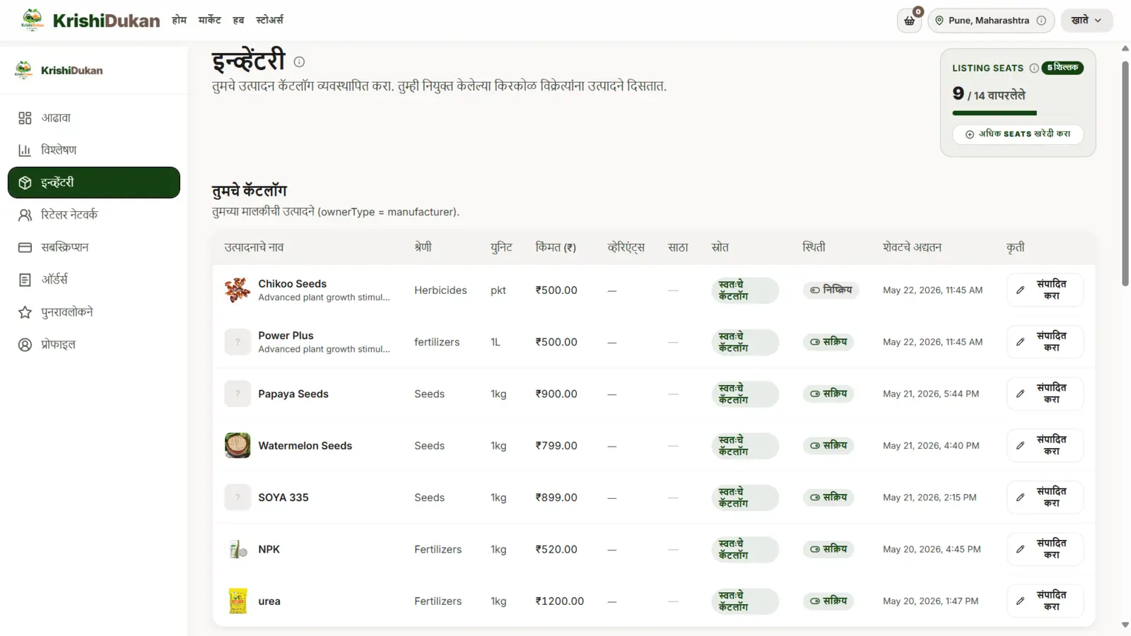 Inventory — manage products, stock, pricing and listings.