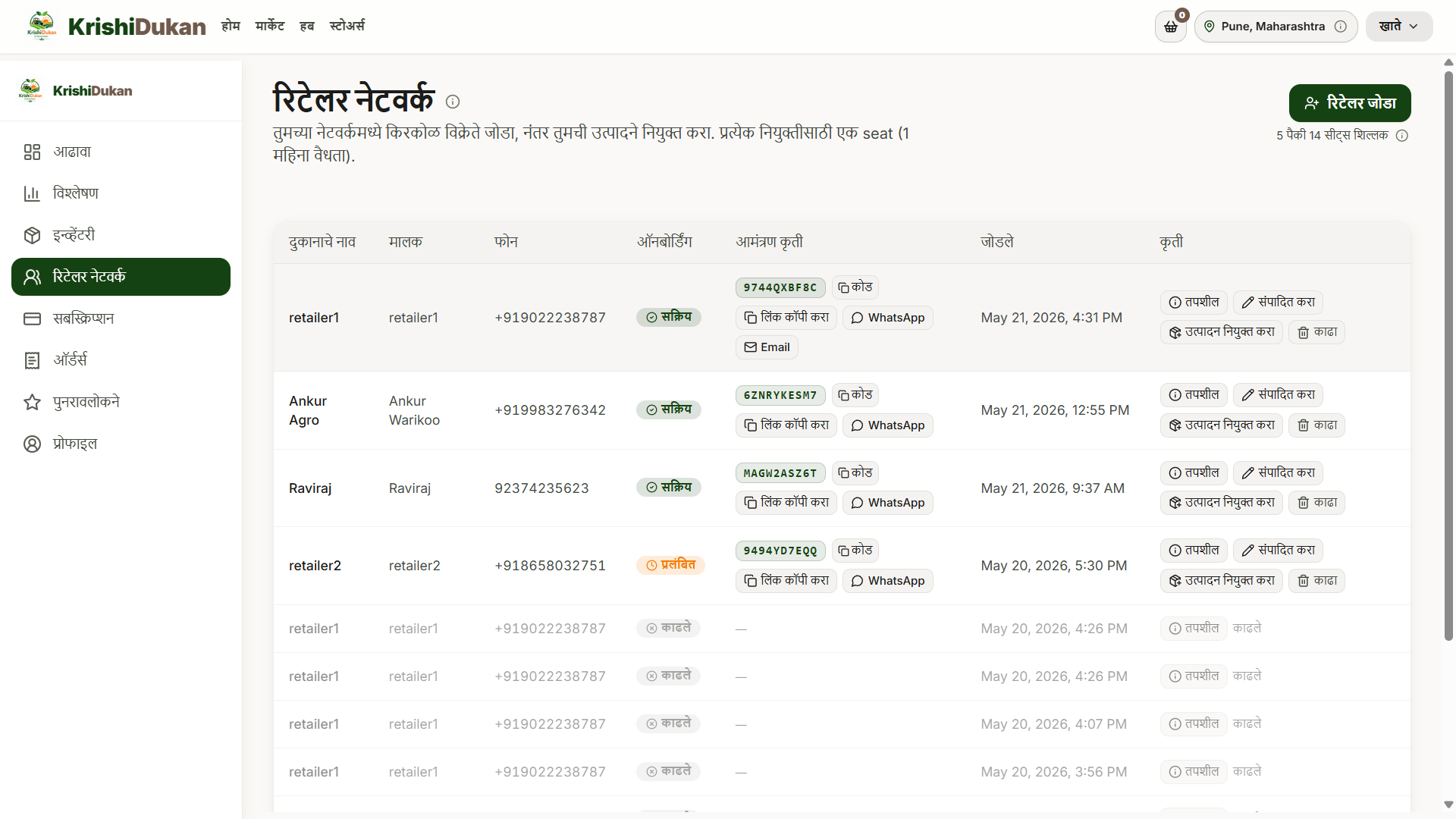 Retailer network — add, link and manage your distribution.