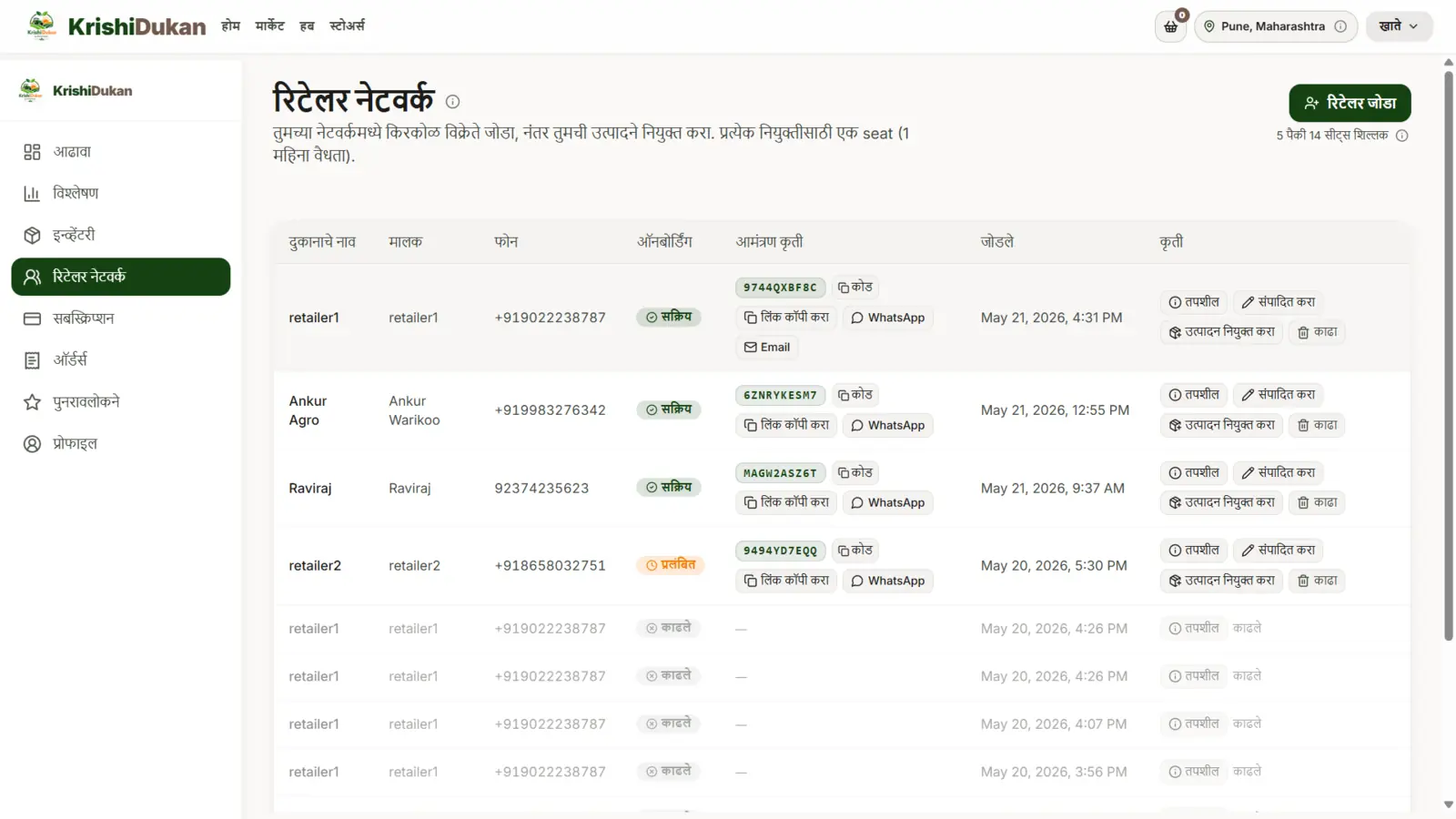 Retailer network — add, link and manage your distribution.